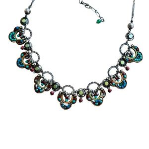 Ayala Bar AB BOHO Necklace Glass Beaded Designer Blue Crystal glass jeweled 17"